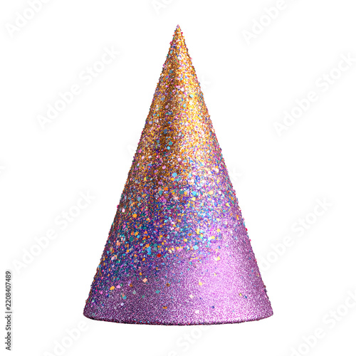 Realistic Party Hat with Glitter and Soft Shadow Festive Celebration Hat Isolated