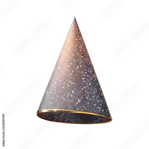 Realistic Party Hat with Glitter and Soft Shadow Festive Celebration Hat Isolated