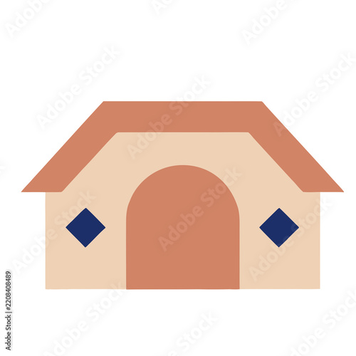 Stylized building illustration with arched entrance