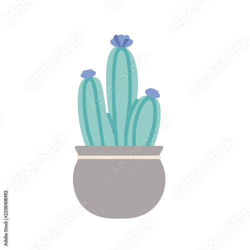 Stylized Cactus in Gray Pot with Blue Flowers