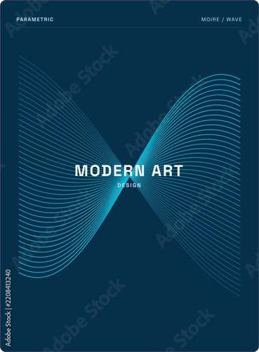 Abstract Parametric Wave Lines Pattern Dark Blue Background with Geometric Moire Symmetry Effect