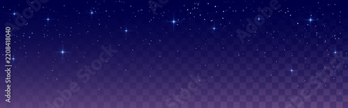 Starry night transparent. Deep blue sky gradient with shining star dust. Night space with glowing stars. Vector illustration.