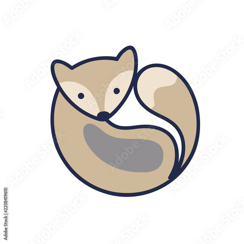 Stylized fox curled up on transparent background