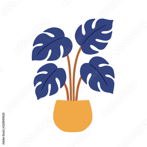 Stylized Monstera Plant in Orange Pot