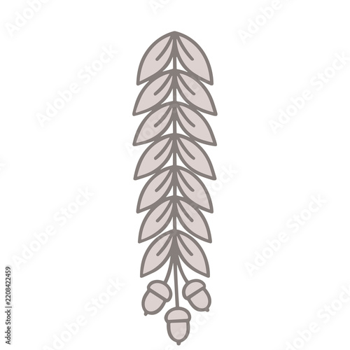 Stylized branch with leaves and acorns