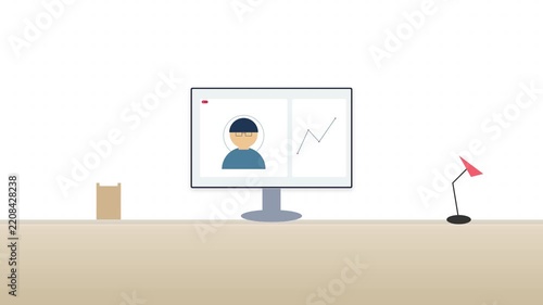 Online tutor teaching students through live video feed on computer