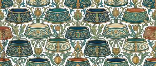 Decorative pet food bowl seamless pattern with filigree.