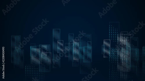 Futuristic Smart City Animation with Digital Skyscraper Outlines and Data Grid