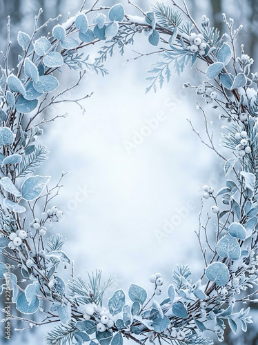 Blue Leaves and Foliage Background – Elegant Botanical Frame with Empty Center Copy Space