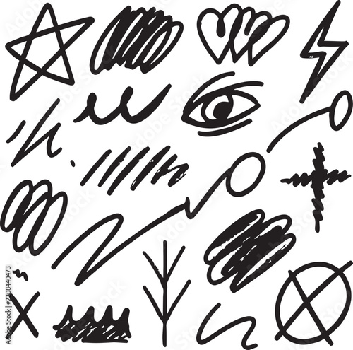 Set of handdrawn doodle elements and abstract scribbles