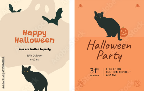 Halloween Party Flyer Template with Black Cat and Pumpkin for October 31st Celebration