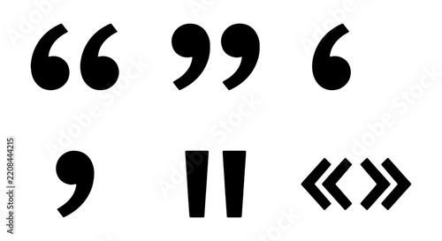 Various quotation mark icons are displayed as a collection of black glyphs against a white background.
