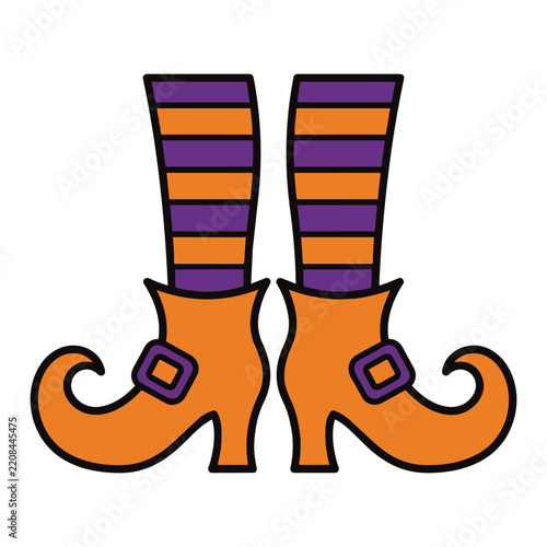 Halloween witch legs in striped tights and pointy shoes vector illustration