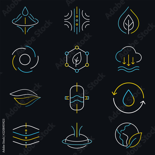Premium Smart Carbon Capture Grid And Advanced Industrial Emission Filtration Line Vector Icon Set
