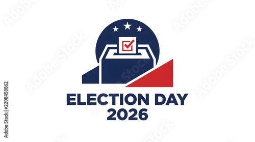Election day 2026 emblem with a ballot box and checkmark symbol