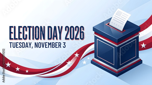 Election day 2026 banner featuring ballot box and american flag vector art