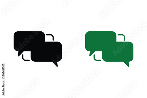 Set of two speech bubble icons in black and green colors, simple flat vector design for communication, chat, messaging, and social media interface elements