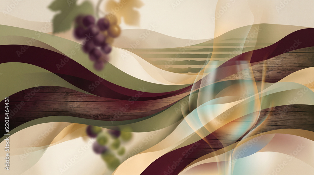 Fototapeta premium Abstract wine culture commercial background with grapes and glass