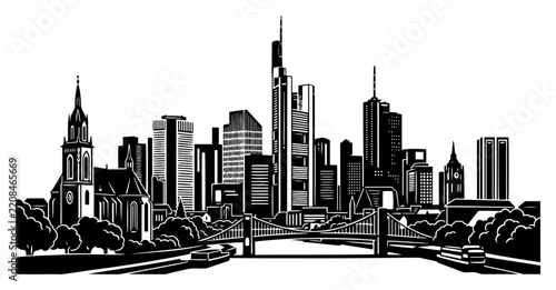 Frankfurt Landmark Skyline Vintage Illustration