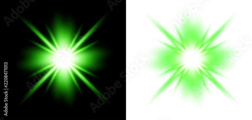 Vibrant green starburst light effect with radiant rays isolated on transparent background