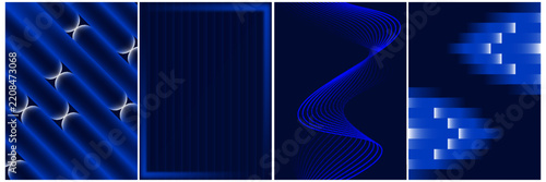 Abstract vector cover card collection with blue gradients, 3D spheres, vertical light bars and modern geometric poster layouts