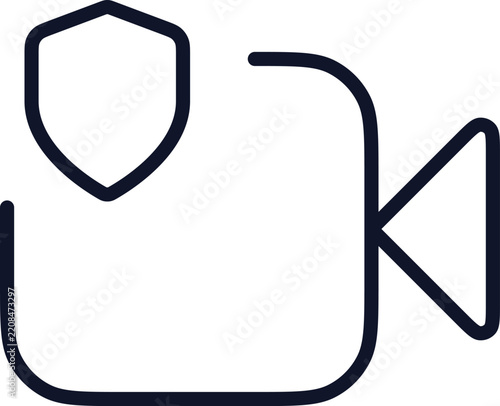 Security camera line icon with shield
