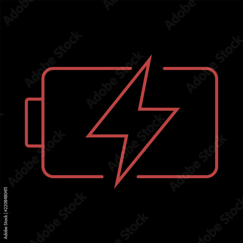 Vector graphic of an electric vehicle dashboard light for battery warning. It consists of a red battery icon on a black background