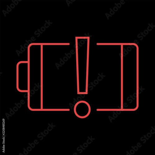 Vector graphic of an electric vehicle dashboard light for electrical fault. It consists of a red battery icon on a black background