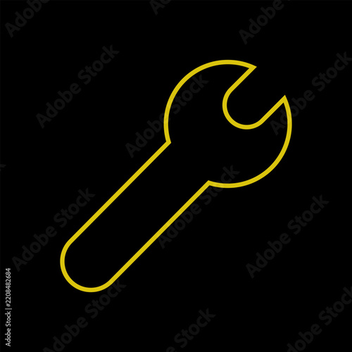 Vector graphic of an electric vehicle dashboard light for mechanical issue. It consists of an amber spanner icon on a black background