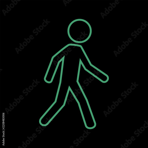 Vector graphic of an electric vehicle dashboard light for pedestrian warning. It consists of a green person icon on a black background