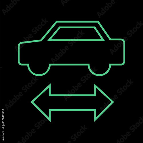 Vector graphic of an electric vehicle dashboard light for ready to drive. It consists of a green car icon on a black background