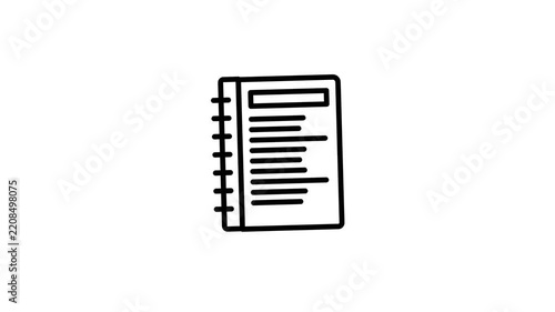 Minimalist Spiral Notebook Icon Animation with Clean Line Art Style on White Background for Office and Education Projects.
