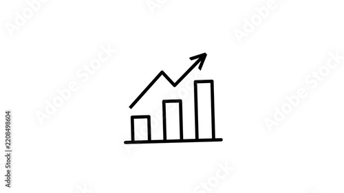 Hand drawn animation of a business growth bar chart and rising arrow line graph on white background.