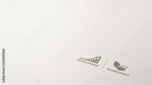Minimalist eco business background with copy space, sustainable development and environment icons on off-white paper, corporate sustainability graphic layout