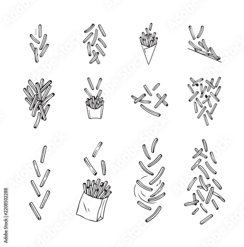 French Fries Collection Isolated on White Background with Dynamic Movement and Packaging