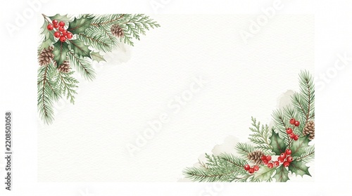 Watercolor Christmas  with fir branches and place for text. Illustration isolated on transparent background.