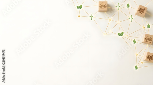 wooden blocks with green leaves and houses on them