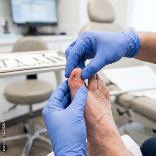 Podiatrist Examining Ingrown Toenail with Localized Inflammation on Adult Big Toe