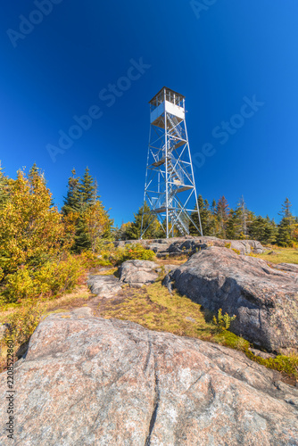 St. Regis Fire Tower near Paul Smiths, NY, Adirondacks on a crisp clear Autumn morning 