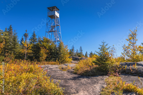 St. Regis Fire Tower near Paul Smiths, NY, Adirondacks on a crisp clear Autumn morning 