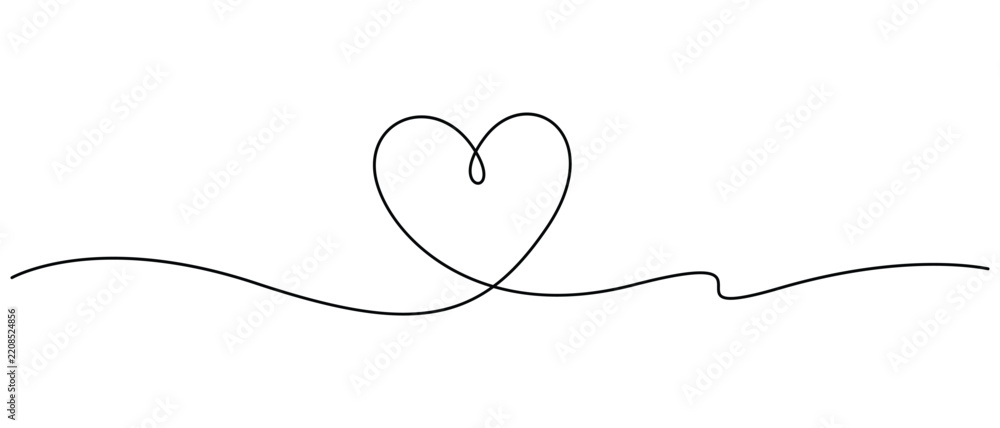 Fototapeta premium Heart continuous line art vector illustration for romantic love and valentine concept