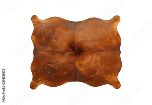 Brown leather pouf ottoman with transparent background