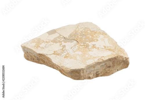 Beige natural stone block with cracks on transparent background