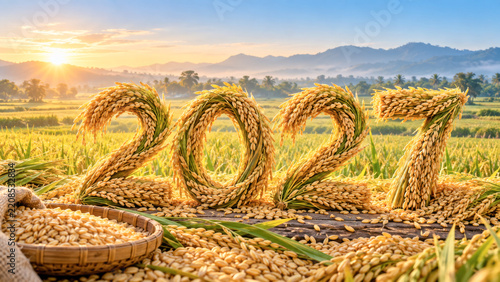 Golden Harvest Rice Arrangements for New Year Celebration in 2027 at Sunrise Landscape