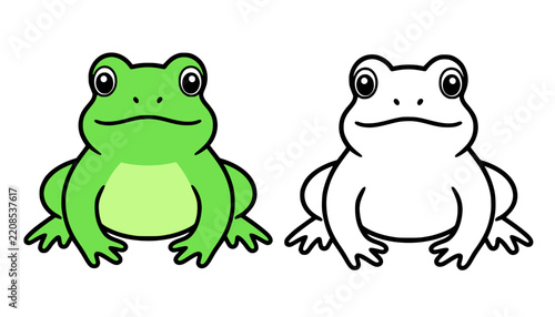 Vector illustration of frog icon in line art style and colored, coloring page for kids