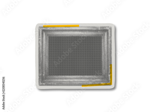 Halftone pop art style rectangular frame with copy space and paper texture on transparent background