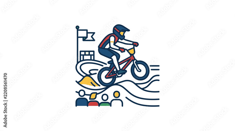 Obraz premium Extreme BMX Cyclist Jumping Over Dirt Track During Competition Event