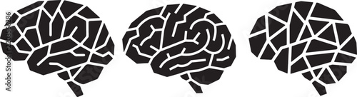 Abstract Brain Illustration Collection, Geometric Human Brain Silhouettes, Black and White Neuroscience Designs, Modern Medical and Scientific Concept