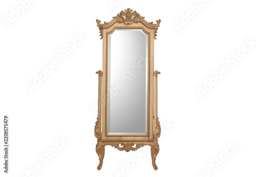 Ornate full-length antique standing mirror with gilded frame