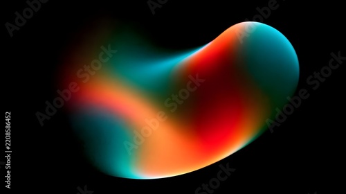 Grainy gradient color flow teal orange red yellow blurred shape on black background, vibrant glowing grain texture abstract backdrop for digital wallpaper, web banner, poster or website header design